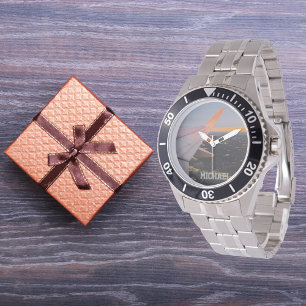 aircarft wing photo of sunrise,personalised watch