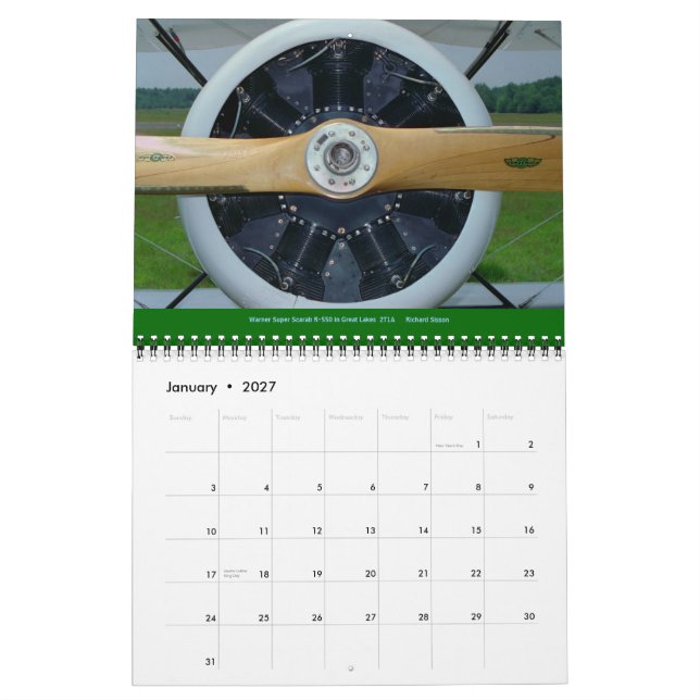 Aircraft aeroplane engine calendar 15 month 2012 (Jan 2027)