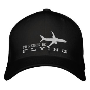 Aircraft Airliner Jet Silhouette Rather Be Flying Embroidered Hat