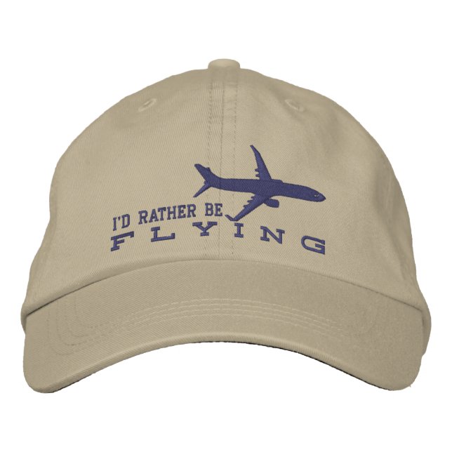 Aircraft Airliner Jet Silhouette Rather Be Flying Embroidered Hat (Front)