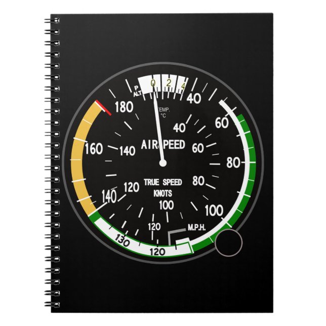 Aircraft Airspeed Indicator Flight Instrument Notebook (Front)