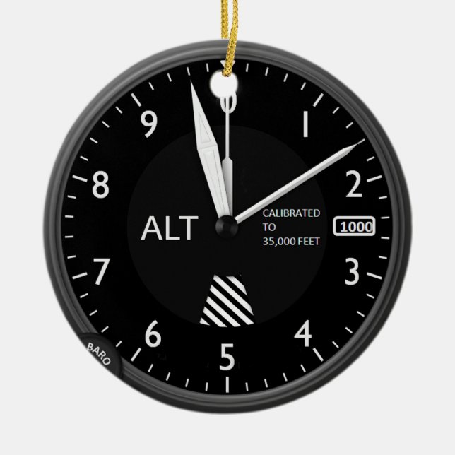 Aircraft Altimeter Ceramic Tree Decoration (Front)