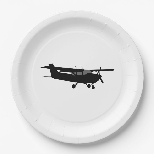 Aircraft Cessna Black Silhouette Flying Decor Paper Plate (Front)