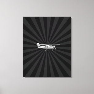 Aircraft Cessna Silhouette Flying Black Burst Canvas Print