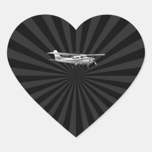 Aircraft Cessna Silhouette Flying Black Burst Heart Sticker