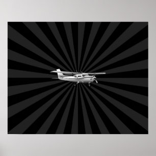 Aircraft Cessna Silhouette Flying Black Burst Poster