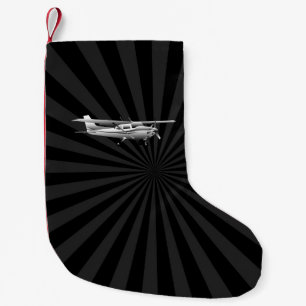 Aircraft Cessna Silhouette Flying Black Burst Small Christmas Stocking