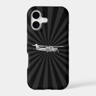 Aircraft Cessna Silhouette Flying Black Sunburst