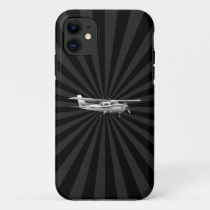 Aircraft Cessna Silhouette Flying Black Sunburst iPhone 11 Case