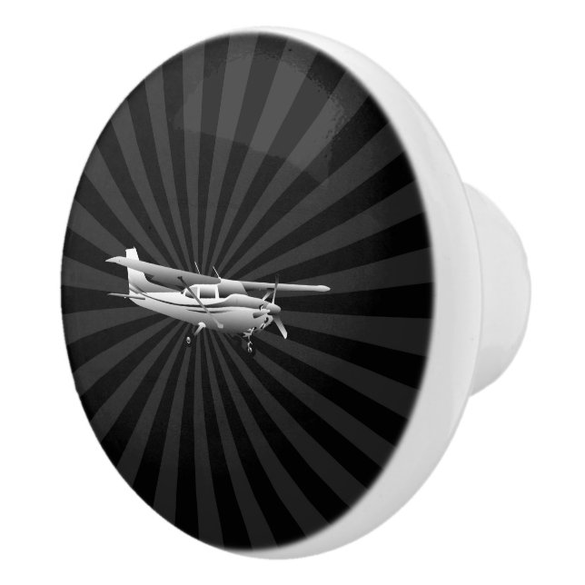 Aircraft Cessna Silhouette Flying Black Sunburst Ceramic Knob (Right)