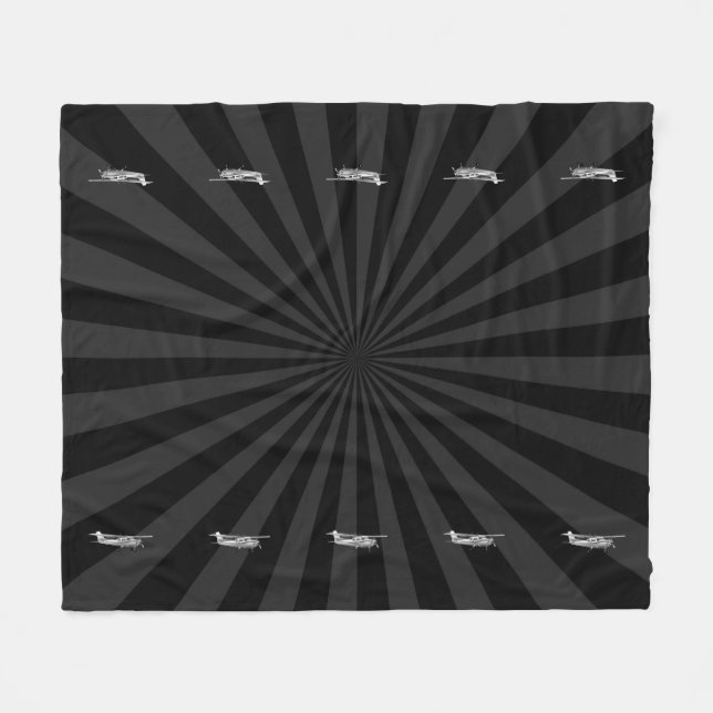 Aircraft Cessna Silhouette Flying Black Sunburst Fleece Blanket (Front (Horizontal))