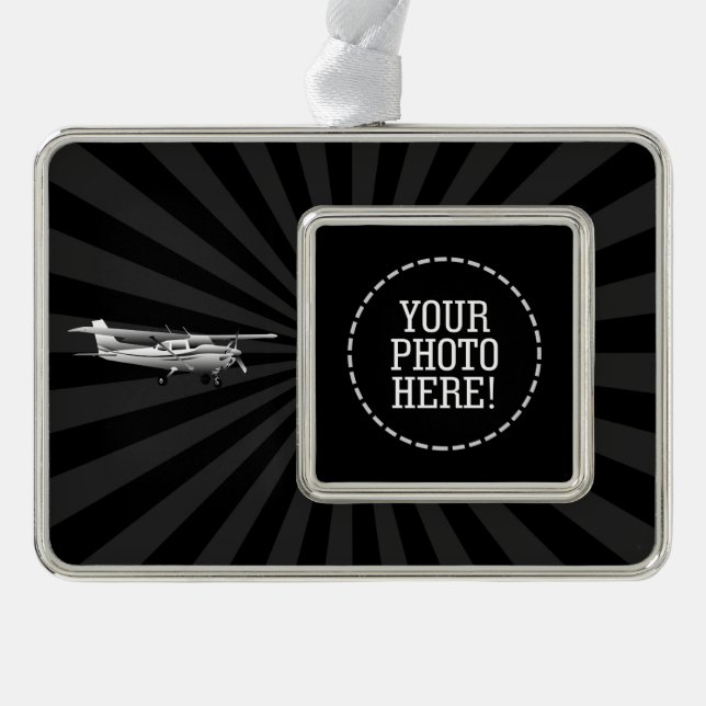 Aircraft Cessna Silhouette Flying Black Sunburst Silver Plated Framed Ornament (Front)