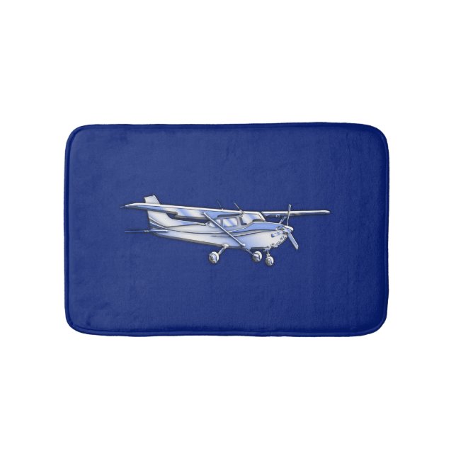 Aircraft  Chrome Cessna Silhouette Flying on Blue Bath Mat (Front)