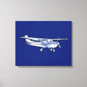 Aircraft  Chrome Cessna Silhouette Flying on Blue Canvas Print