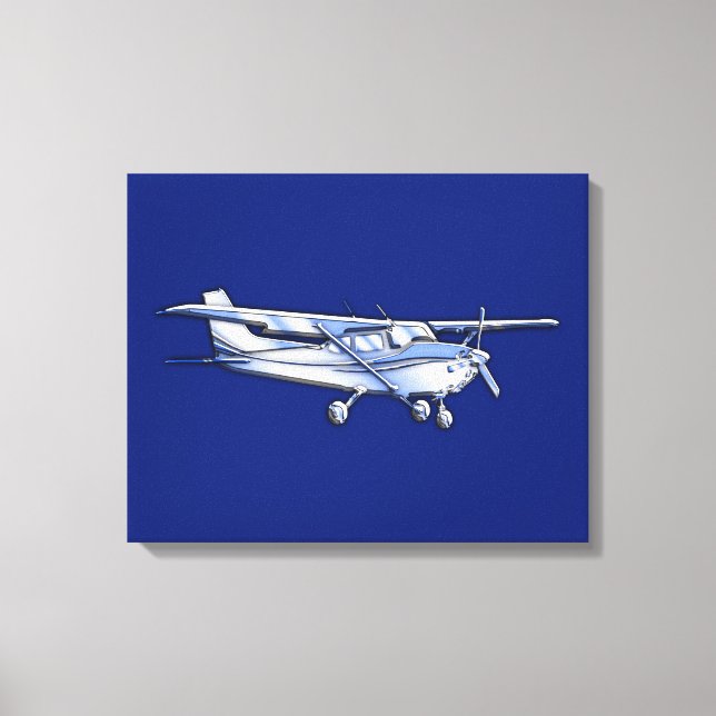 Aircraft  Chrome Cessna Silhouette Flying on Blue Canvas Print (Front)