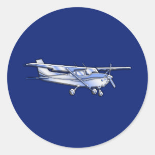 Aircraft  Chrome Cessna Silhouette Flying on Blue Classic Round Sticker