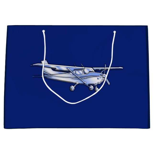 Aircraft  Chrome Cessna Silhouette Flying on Blue Large Gift Bag (Front)
