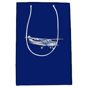 Aircraft  Chrome Cessna Silhouette Flying on Blue Medium Gift Bag