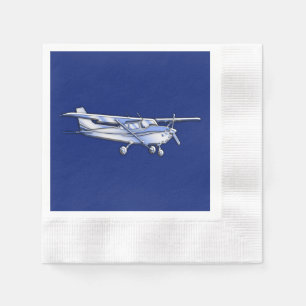 Aircraft  Chrome Cessna Silhouette Flying on Blue Napkin