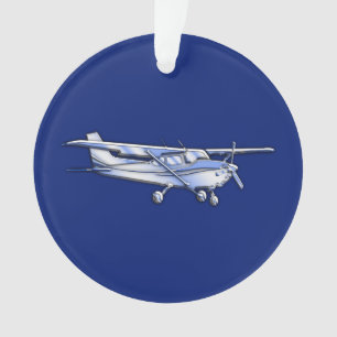Aircraft  Chrome Cessna Silhouette Flying on Blue Ornament