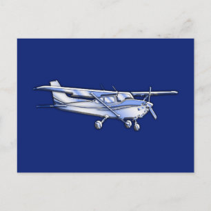 Aircraft  Chrome Cessna Silhouette Flying on Blue Postcard