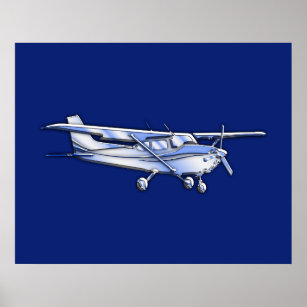 Aircraft  Chrome Cessna Silhouette Flying on Blue Poster