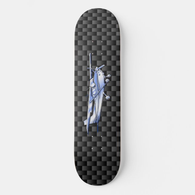 Aircraft Chrome Like Cessna Black Carbon Fiber Skateboard (Front)