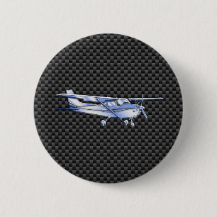 Aircraft Chrome Like Cessna Black Carbon Fibre 6 Cm Round Badge