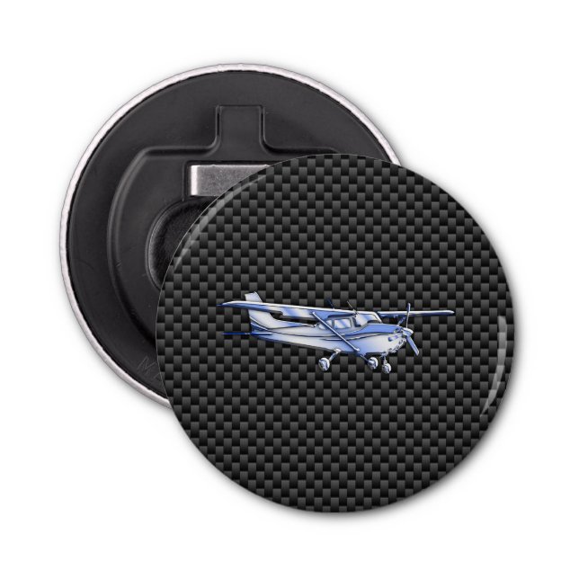 Aircraft Chrome Like Cessna Black Carbon Fibre Bottle Opener (Front)