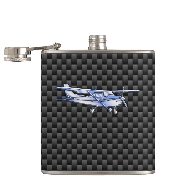 Aircraft Chrome Like Cessna Black Carbon Fibre Hip Flask (Opened)