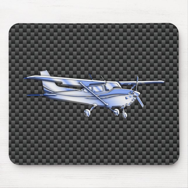 Aircraft Chrome Like Cessna Black Carbon Fibre Mouse Mat (Front)