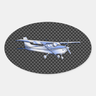 Aircraft Chrome Like Cessna Black Carbon Fibre Oval Sticker
