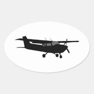 Aircraft Classic Cessna Black Silhouette Flying Oval Sticker