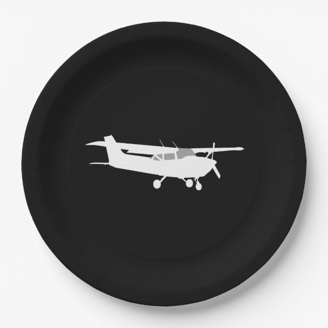 Aircraft Classic Cessna Silhouette Flying Decor Paper Plate (Front)