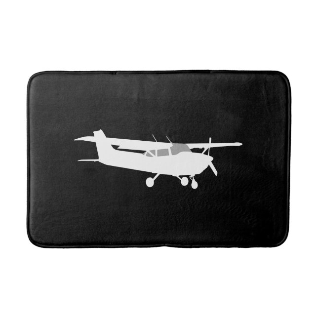 Aircraft Classic Cessna Silhouette Flying on Black Bath Mat (Front)