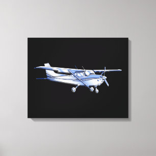Aircraft Classic Cessna Silhouette Flying on Black Canvas Print