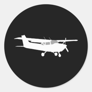Aircraft Classic Cessna Silhouette Flying on Black Classic Round Sticker