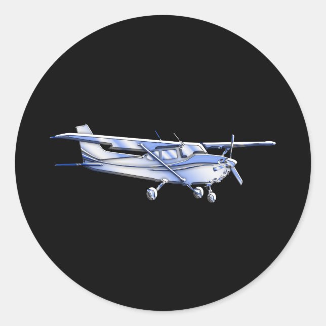 Aircraft Classic Cessna Silhouette Flying on Black Classic Round Sticker (Front)