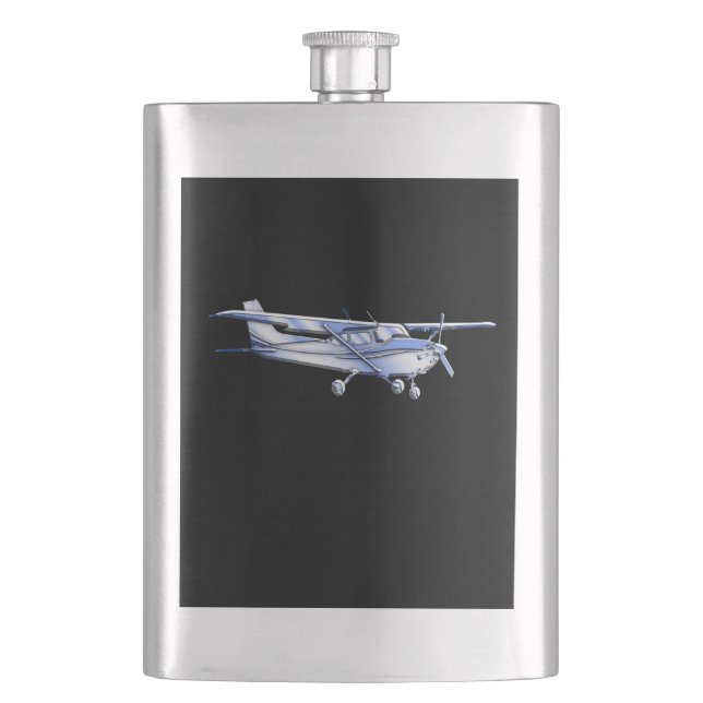 Aircraft Classic Cessna Silhouette Flying on Black Hip Flask (Front)
