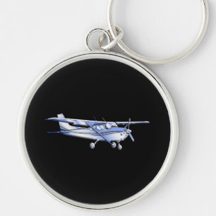 Aircraft Classic Cessna Silhouette Flying on Black Key Ring