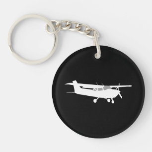 Aircraft Classic Cessna Silhouette Flying on Black Key Ring