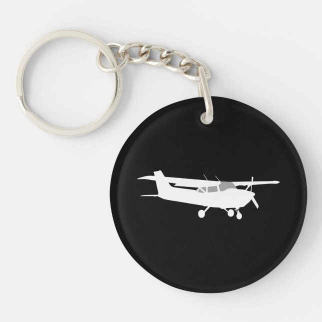 Aircraft Classic Cessna Silhouette Flying on Black Key Ring (Front)