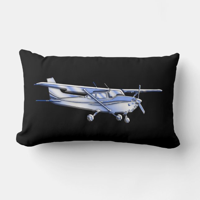 Aircraft Classic Cessna Silhouette Flying on Black Lumbar Cushion (Front)