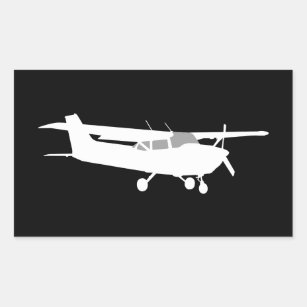 Aircraft Classic Cessna Silhouette Flying on Black Rectangular Sticker
