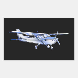Aircraft Classic Cessna Silhouette Flying on Black Rectangular Sticker