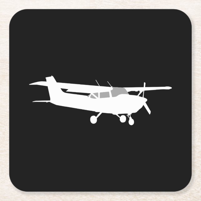 Aircraft Classic Cessna Silhouette Flying on Black Square Paper Coaster (Front)