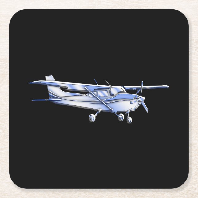Aircraft Classic Cessna Silhouette Flying on Black Square Paper Coaster (Front)