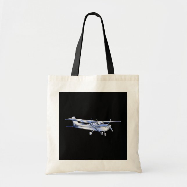 Aircraft Classic Cessna Silhouette Flying on Black Tote Bag (Front)