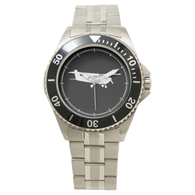 Aircraft Classic Cessna Silhouette Flying on Black Watch (Front)