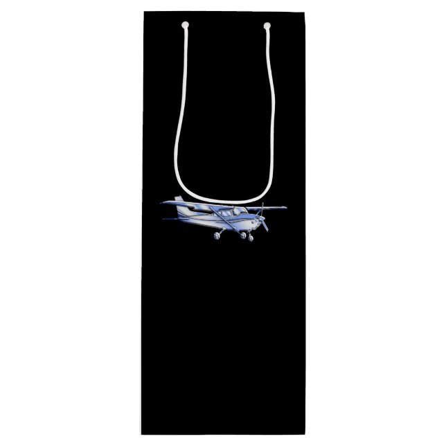 Aircraft Classic Cessna Silhouette Flying on Black Wine Gift Bag (Front)